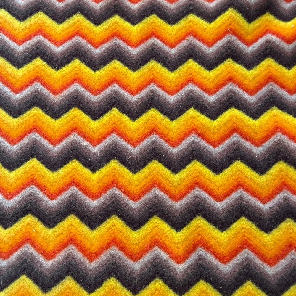 Vintage Handmade Wool Throw Blanket Retro 70s Chevron Stripe Orange Brown 44x32
